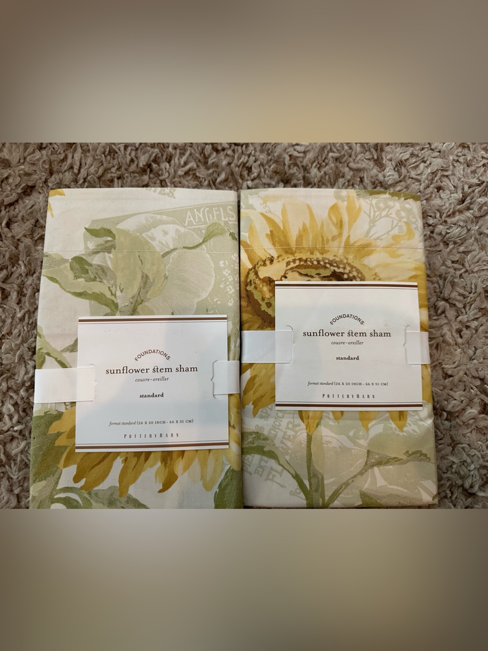 Pottery Barn Sunflower Stem Floral Pillow Shams Standard
